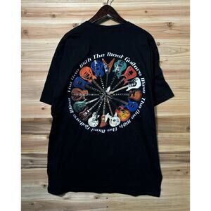 Vintage Guitar Graphic T Shirt Collector Black Short Sleeve 90s Sz XL Music Band